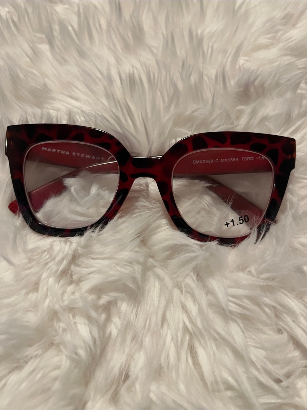 Martha Stewart Red Tortoiseshell Square Reading Glasses +1.50